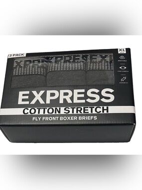 Express 3 Men's Cotton Stretch Fly Front Boxer Briefs XL (40-42)Charcoal Gray